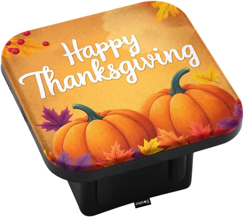 Swono Happy Thanksgiving Rubber Hitch Tube Cover Autumn Pumpkin Maple Berries Soft Rubber Protects Hitch Tube Rear Trailer Hitch Cover Universal Fits 2" Receivers for Men Women - Image 1